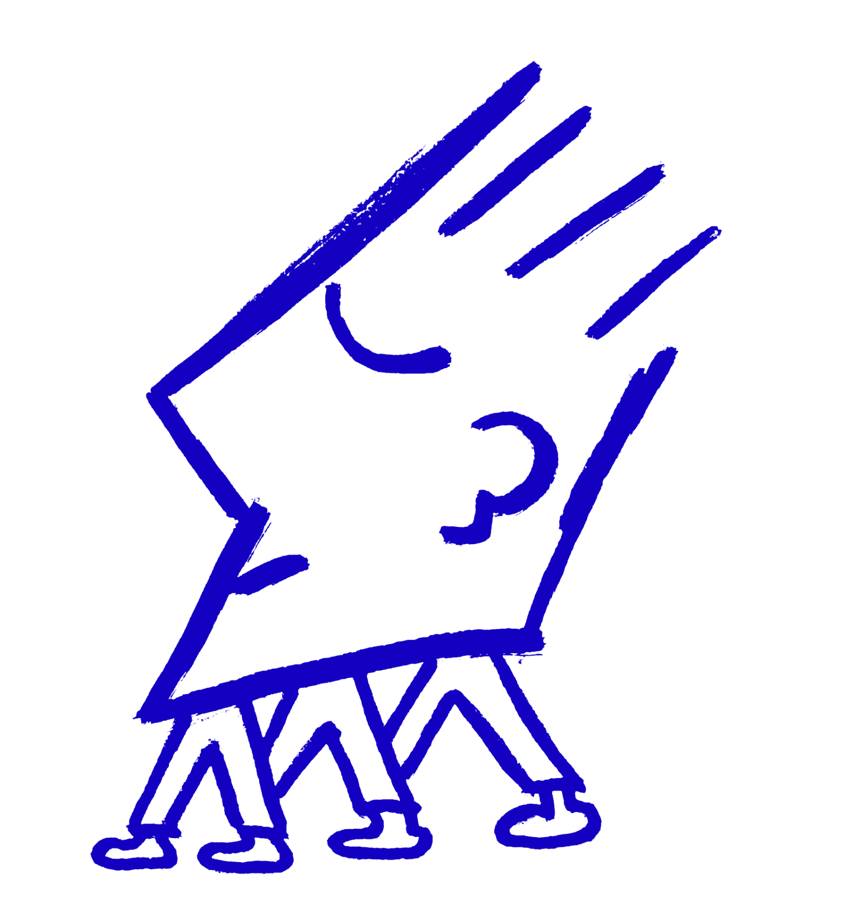 a blue illustration of a giant head with three pairs of legs